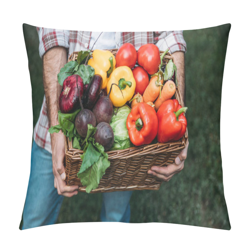 Personality  Farmer Holding Basket With Vegetables Pillow Covers