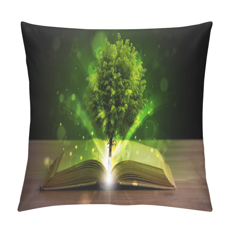 Personality  Open Book With Magical Green Tree And Rays Of Light Pillow Covers