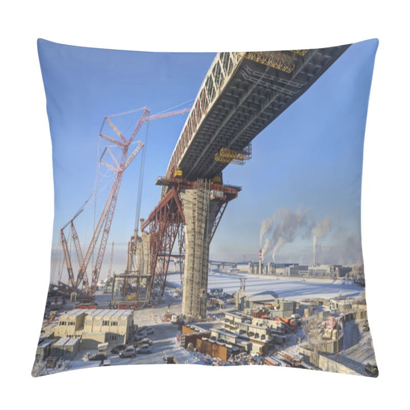 Personality  Construction Two-tier Road Bridge Across Sea Channel Of Saint-Petersburg, Russia. Pillow Covers