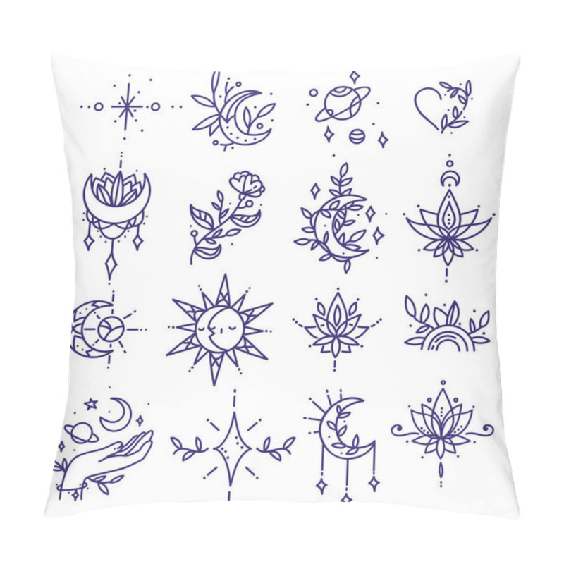 Personality  Set Of Tattoo In Minimalism. Thin Line Shapes Collection Of Space And Nature Symbols Pillow Covers