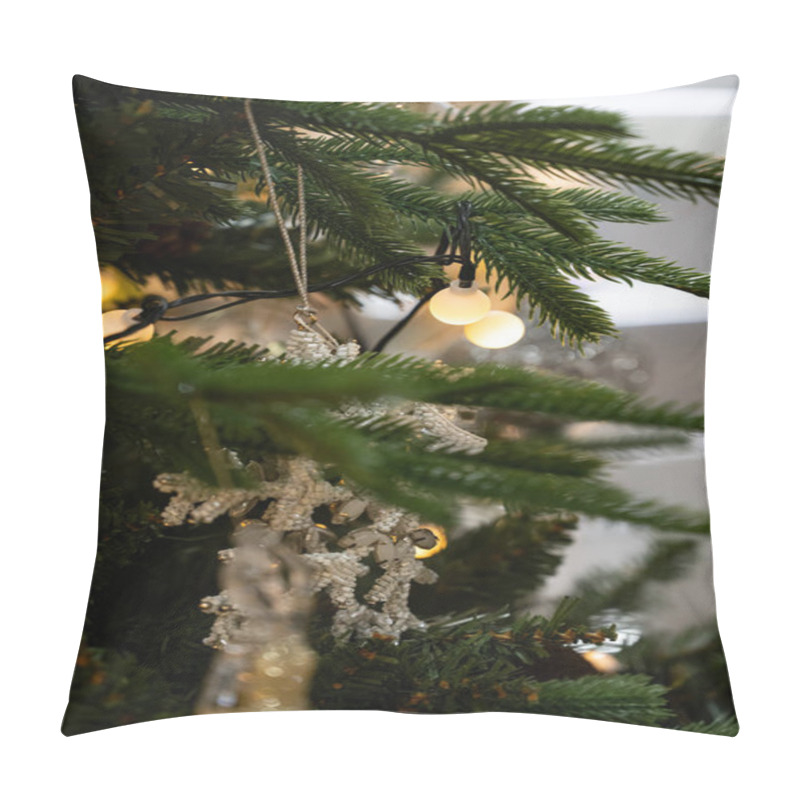 Personality  Garland On A Christmas Tree. Decorate The Christmas Tree. Pillow Covers