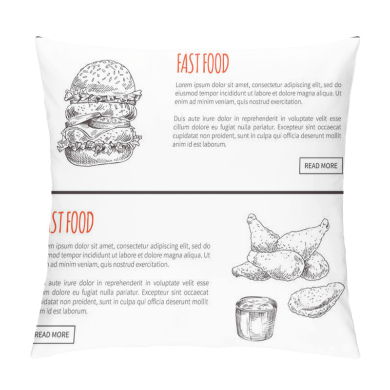 Personality  Fast Food Hamburger And Fried Chicken With Sauce Pillow Covers