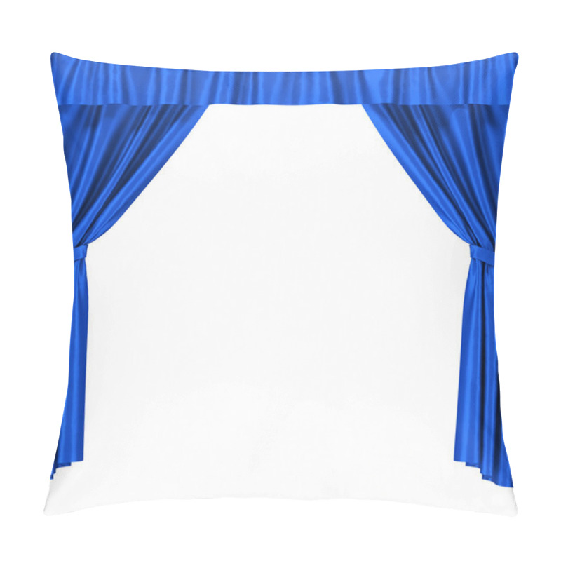 Personality  Blue Silk Curtains With Garter Isolated On White Background. Pillow Covers