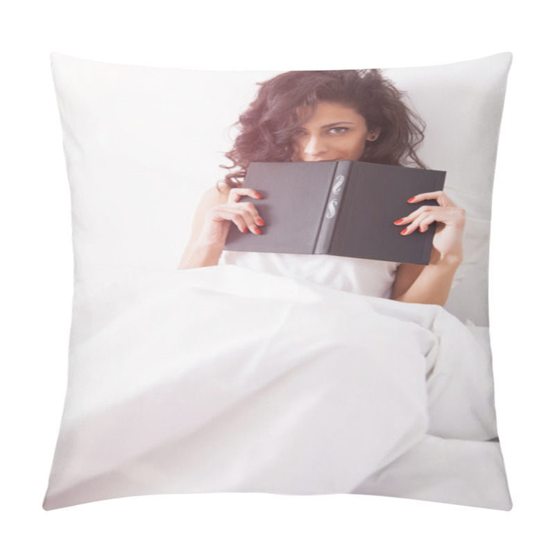 Personality  Brunette Long Hair Woman On The Bed Reading Book Pillow Covers