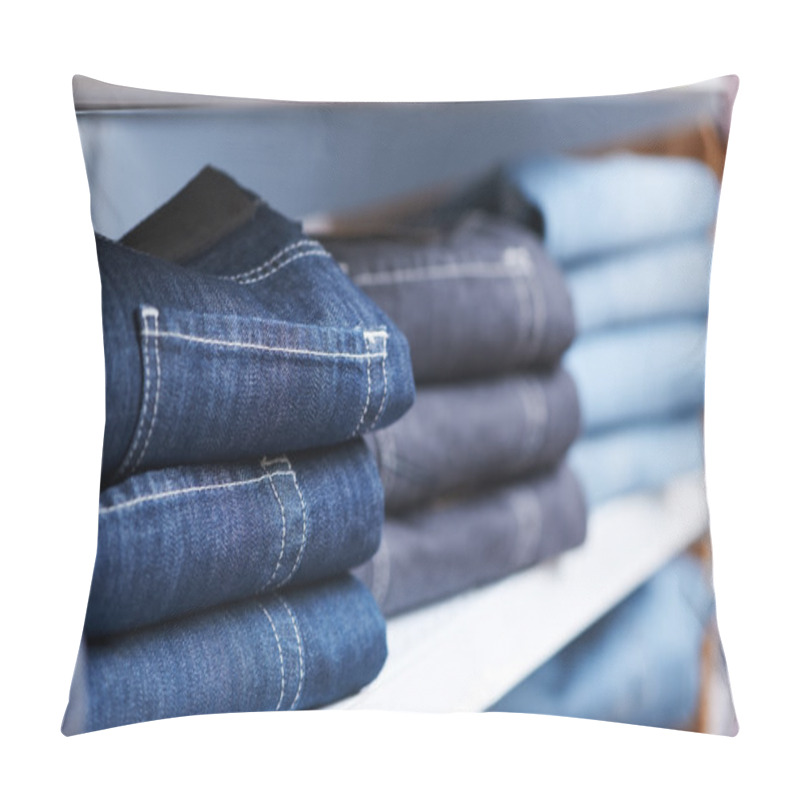 Personality  Jeans Clothes On Shelf In Shop Pillow Covers