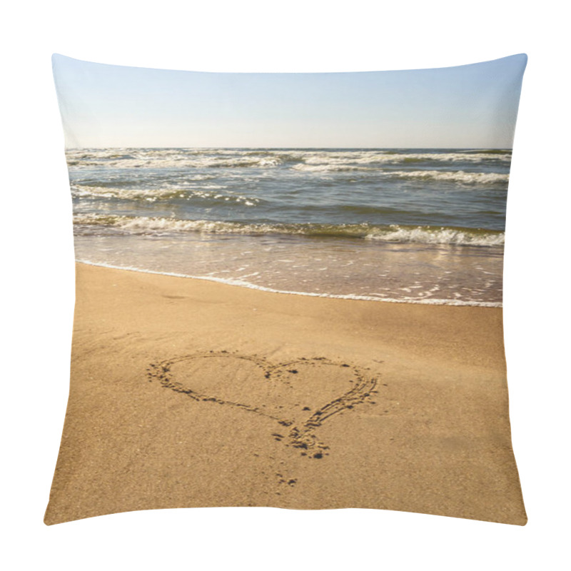 Personality  Painted Heart On The Golden Sand Of The Baltic Beach In Palanga, Lithuania Pillow Covers