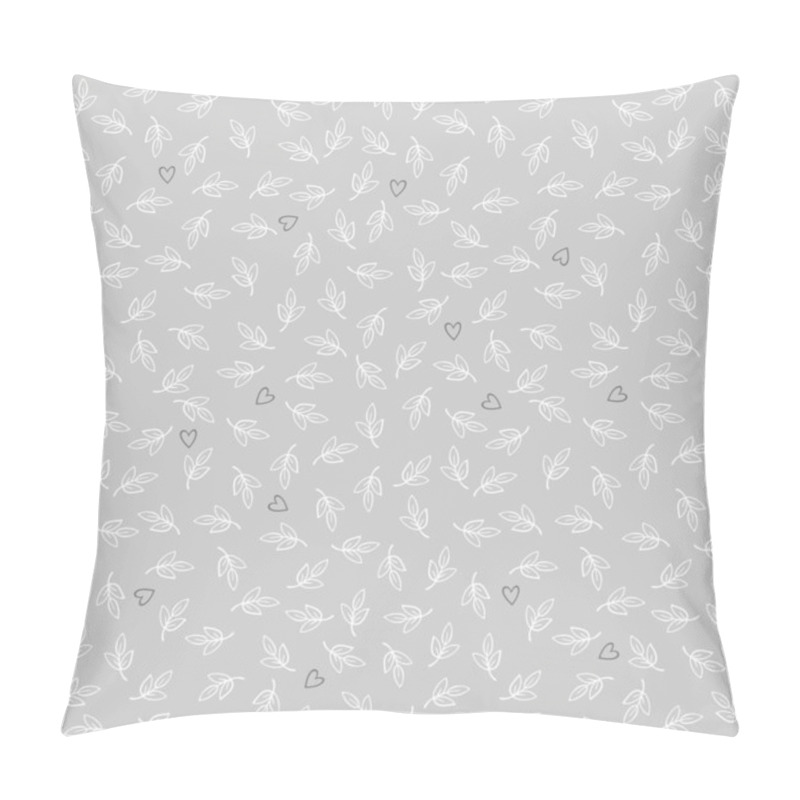 Personality  Delicate Little White Leaves And Dark Hearts On Gray Background Botanical Romantic Seamless Pattern Pillow Covers