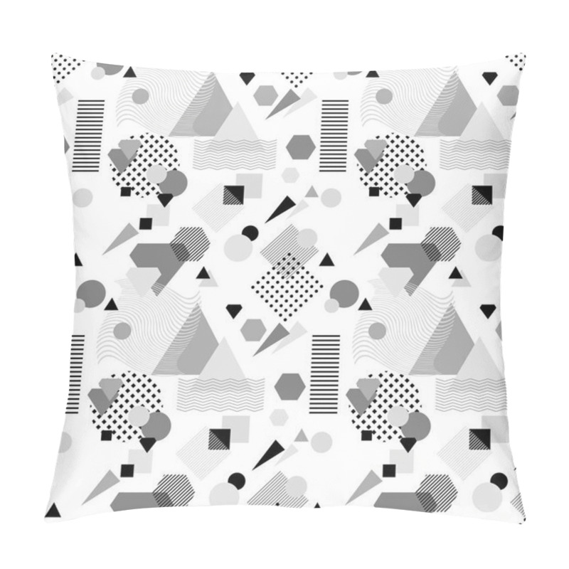 Personality  Abstract Seamless Pattern In Postmodern Memphis Style  Black  Grey On White Pillow Covers