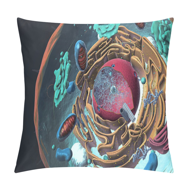 Personality  Components Of Eukaryotic Cell, Nucleus And Organelles And Plasma Membrane - 3d Illustration Pillow Covers