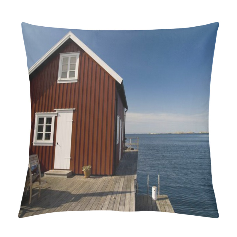 Personality  View Of Red Wooden House On The Sea, Bohuslaaen Pillow Covers