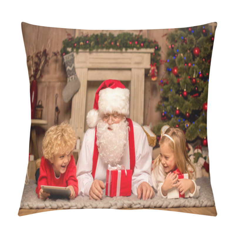 Personality  Santa Claus And Children Lying On Carpet Pillow Covers