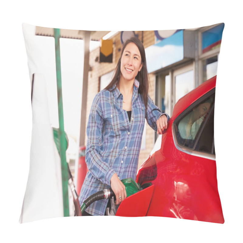 Personality  Woman Refueling A Car At A Petrol Station Pillow Covers