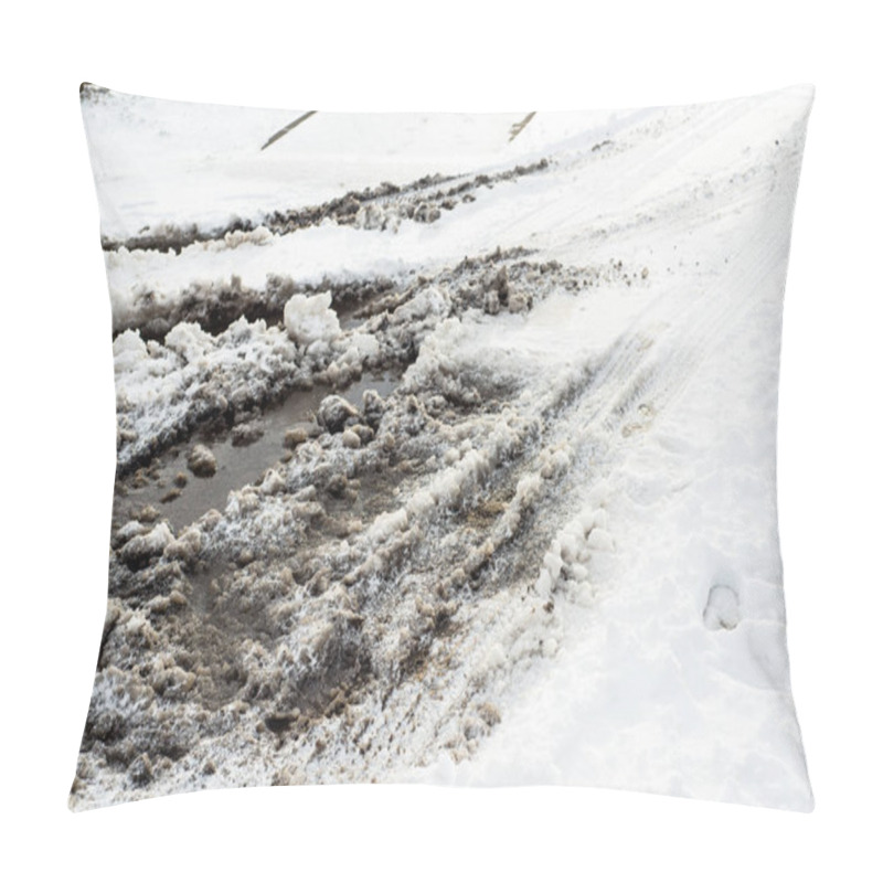 Personality  Background Of Snow On Road, Winter Texture With Tire Tracks And Mud Pillow Covers