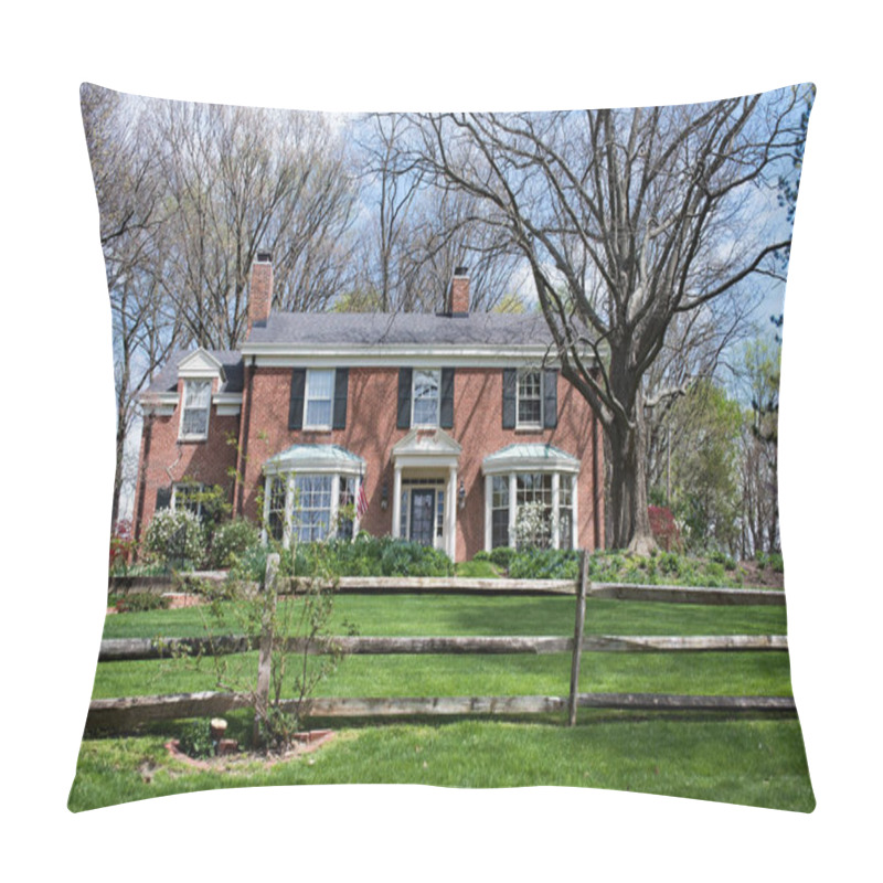 Personality  Large Red Brick Country Home With Split Rail Fence Pillow Covers