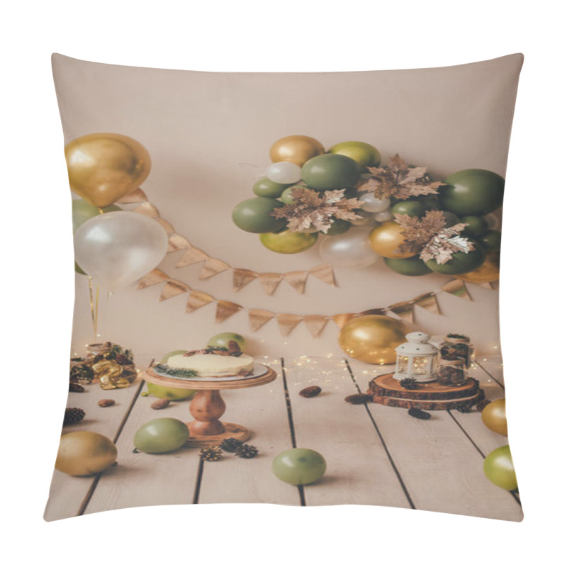 Personality  Stylish Photo Zone In Beige And Green Tones Pillow Covers