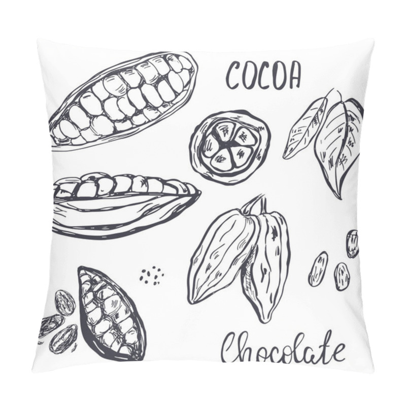 Personality  Hand Drawn Cocoa Pods, Beans And Leaves. Pillow Covers