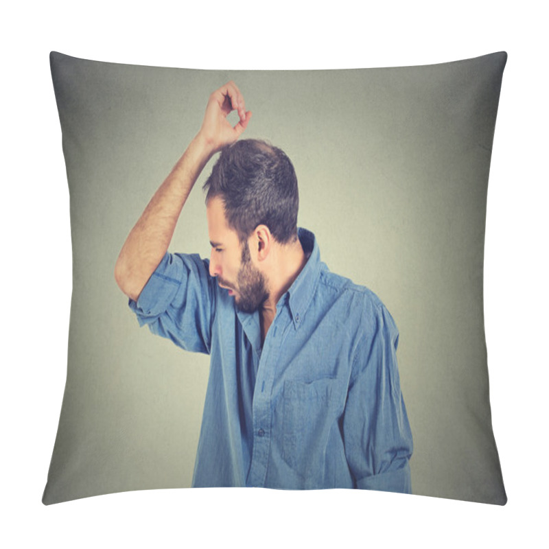 Personality  Young Man, Smelling, Sniffing His Armpit, Something Stinks Pillow Covers