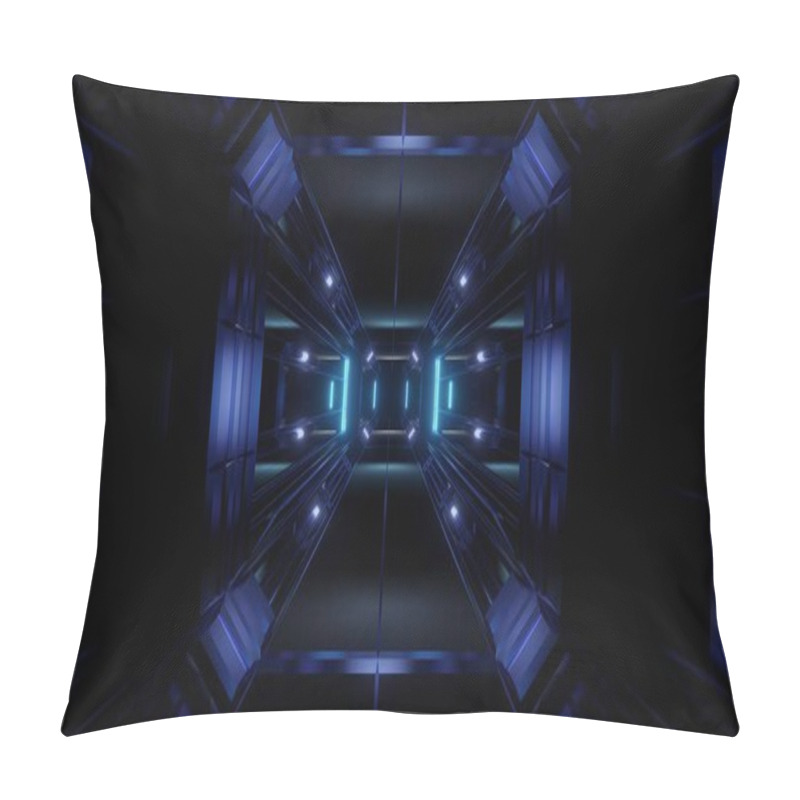 Personality  Futuristic Science-fiction Tunnel Corridor 3d Illustration Background, Modern Future Space Airship Tunnel 3d Render Wallpaper Pillow Covers