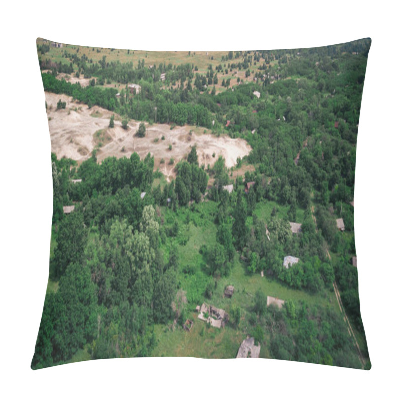 Personality  Aerial View Abandoned Village In The Resettlement Zone In The Polessky Radiological Reserve. Ecological Problem Concept. Nature Background. Pillow Covers