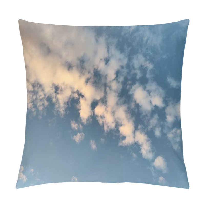 Personality  Dancing Clouds At Sunset: Nature's Ballet In Pink And Blue - A Metaphorical Journey Through The Sky Where Light And Shadow Create A Symphony Of Hope And Freedom Pillow Covers