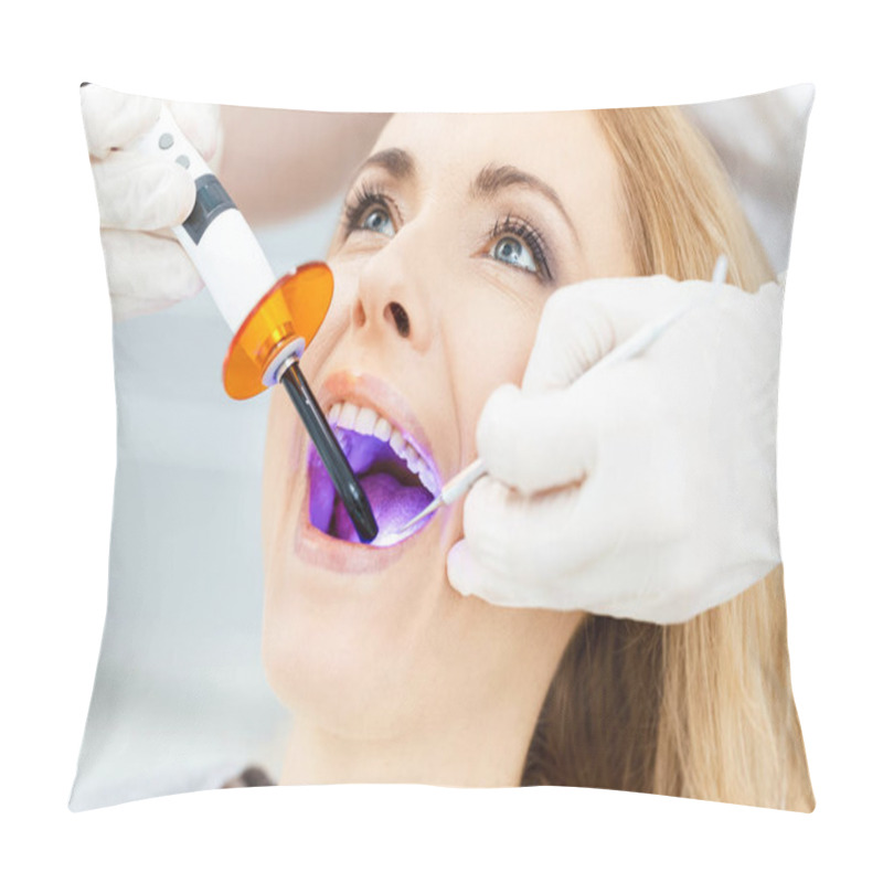 Personality  Patient Whitening Teeth At Dentist Pillow Covers