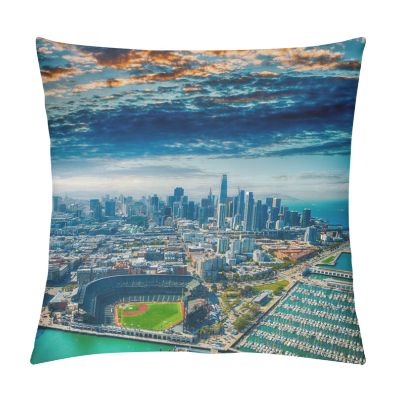 Personality  Amazing Aerial View Of San Francisco Stadium, Port And Skyline. Pillow Covers