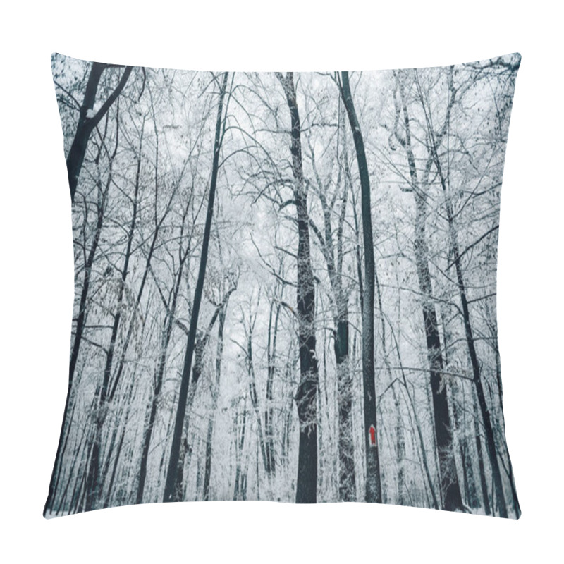 Personality  Tranquil Winter Forest Under White Cloudy Sky Pillow Covers