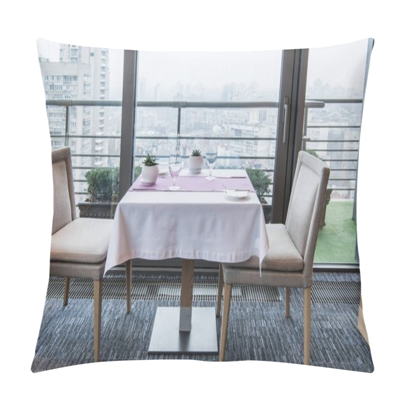 Personality  Close Up View Of Served Table And Chairs In Restaurant Pillow Covers