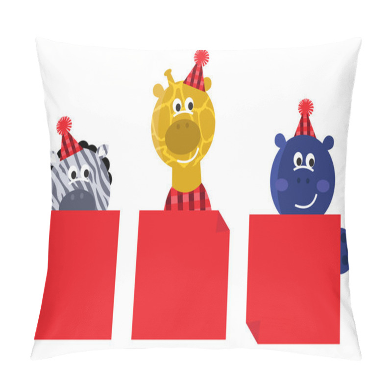 Personality  Cute Safari Animals With Red Christmas Banners Pillow Covers