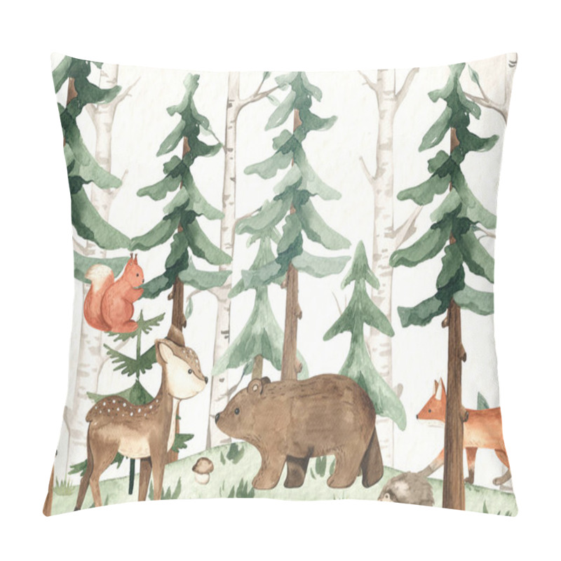 Personality  Deer, Bears, Fox, Hedgehog For Children's Posters, Nursery, For Postcard Design Watercolor Composition Cute Forest Animals Pillow Covers