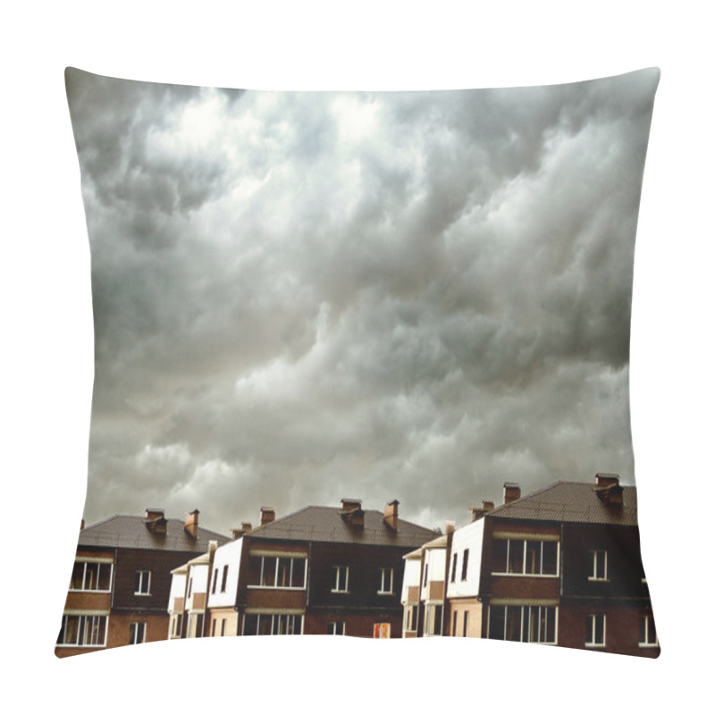 Personality  Houses Against Dark Clouds Pillow Covers