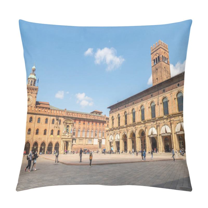 Personality  Bologna, Italy: 04-15-2021: Extra Wide View Of Maggiore Square In Bologna Pillow Covers