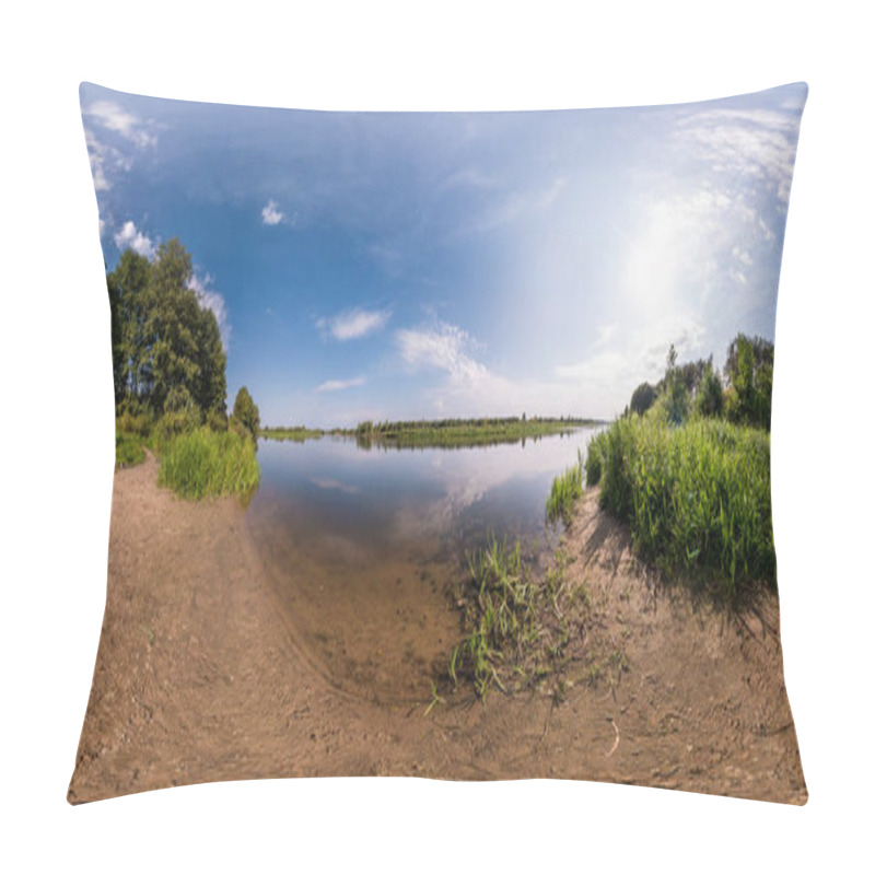 Personality  Full Seamless Spherical Panorama 360 By 180 Degrees Angle View On The Shore Of Width River Neman In Sunny Summer Day In Equirectangular Projection, Ready VR Virtual Reality Content Pillow Covers