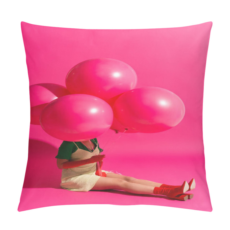 Personality  Beautiful Young Woman Holding Balloons On Pink Pillow Covers