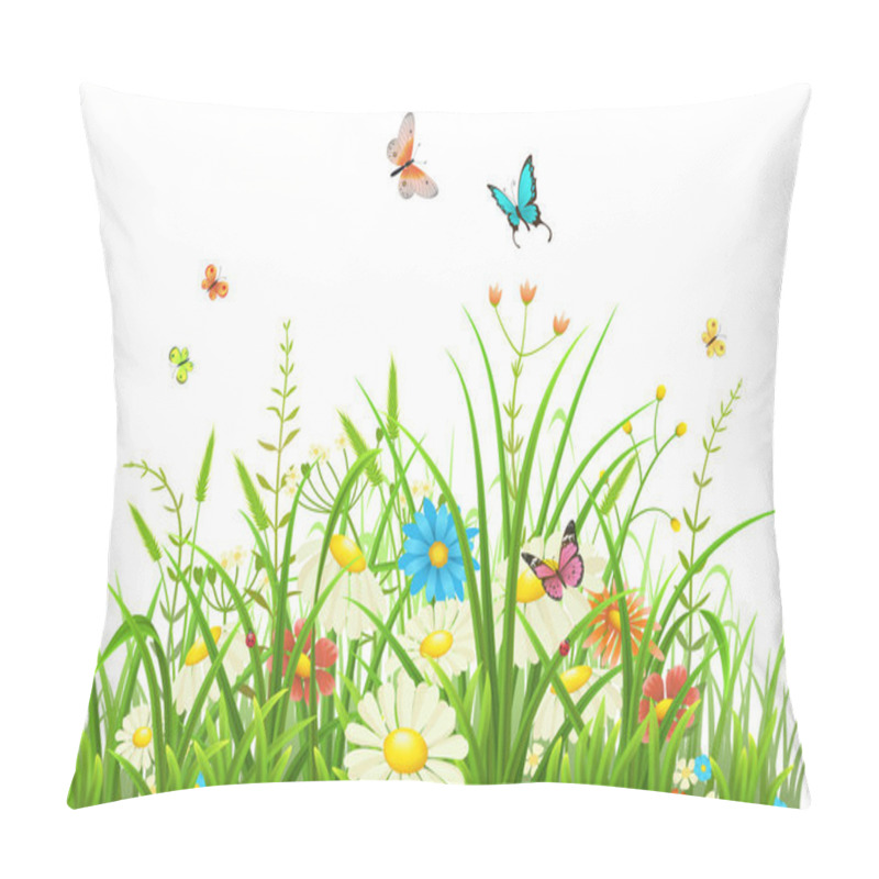 Personality  Green Grass With Flowers Pillow Covers