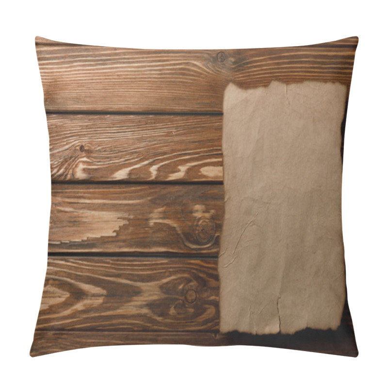 Personality  Top View Of Aged Paper Sheet Lying On Wooden Background Pillow Covers