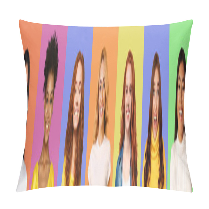 Personality  Collection Of Pretty Young Women Closeup Portraits Pillow Covers