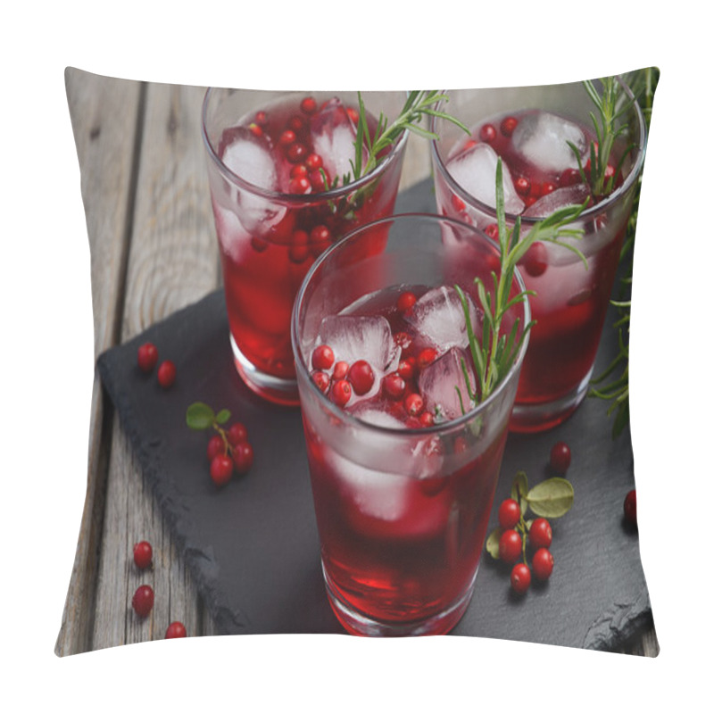 Personality  Refreshing Drink With Cranberries And Rosemary On Wooden Background Pillow Covers