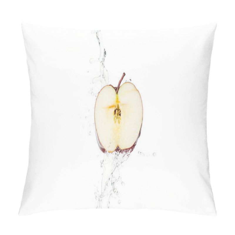 Personality  Ripe Red Apple Half And Clear Water Splash With Drops Isolated On White Pillow Covers