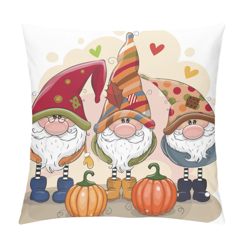 Personality  Three Cute Cartoon Gnomes With Two Pumpkins Pillow Covers