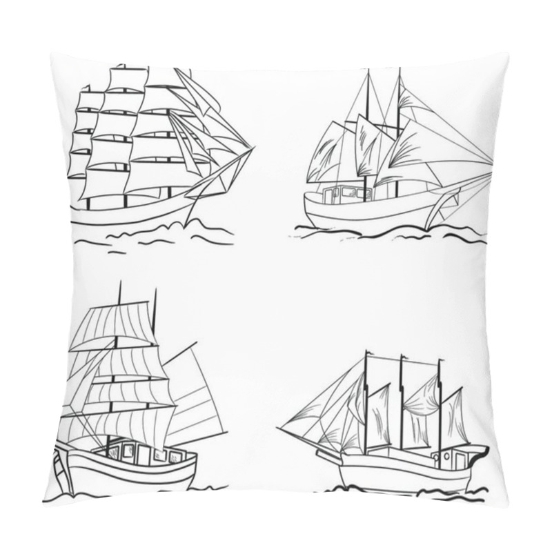 Personality  Set Of Sketch Sailing Vessel. Vector Illustration. Pillow Covers