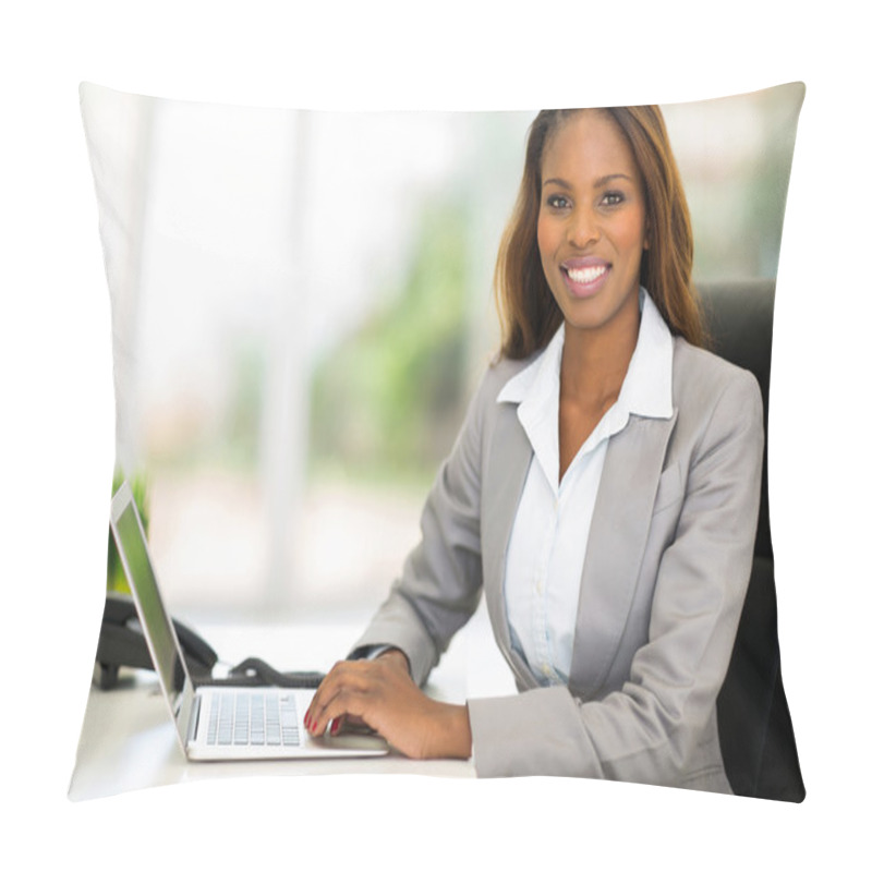 Personality  Young African American Businesswoman Using Computer Pillow Covers