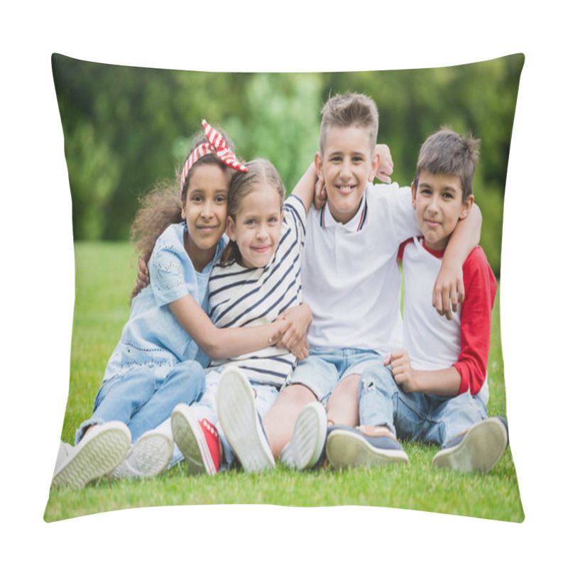 Personality  Multiethnic Children Playing In Park Pillow Covers