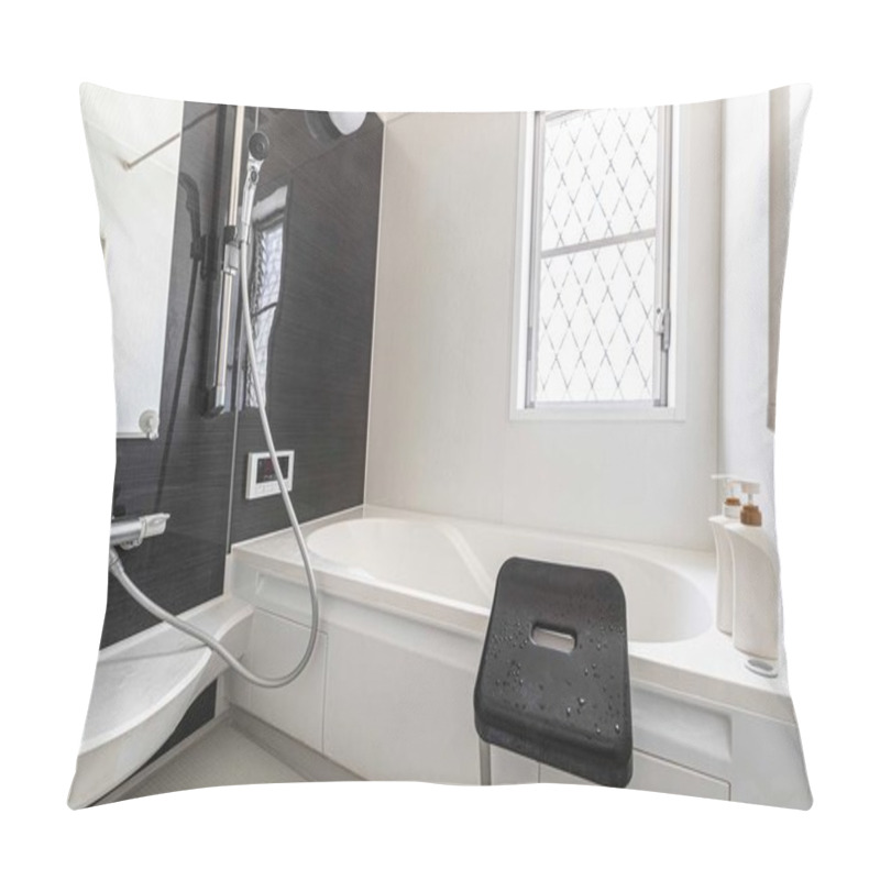 Personality  Finished Plastic Bathtub And Shower In A Modern Shower Room In A New Home Pillow Covers