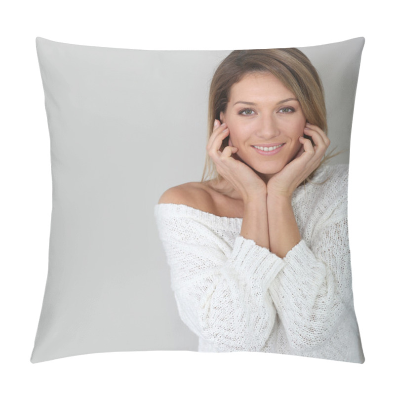 Personality  Woman Touching Her Face Pillow Covers