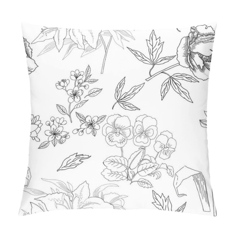 Personality   Seamless Pattern With Flowers Sketches. Hand Drawn Botanical El Pillow Covers