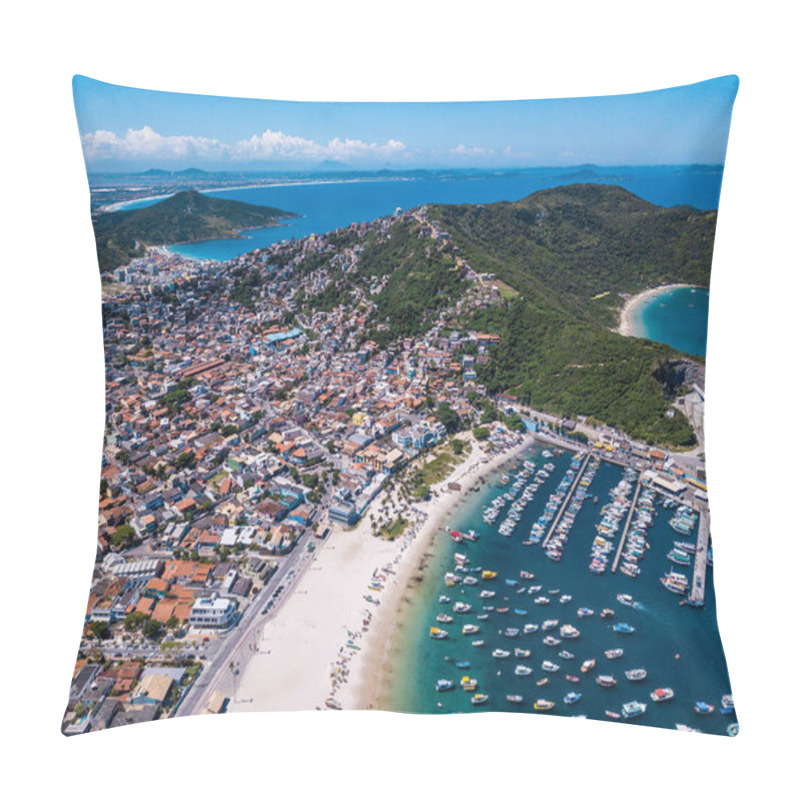 Personality  Beautiful City Arraial Do Cabo Brazil. Praia Dos Anjos. Aerial Drone Photo From Above. Mountains Ocean And Fishing Boats. Pillow Covers