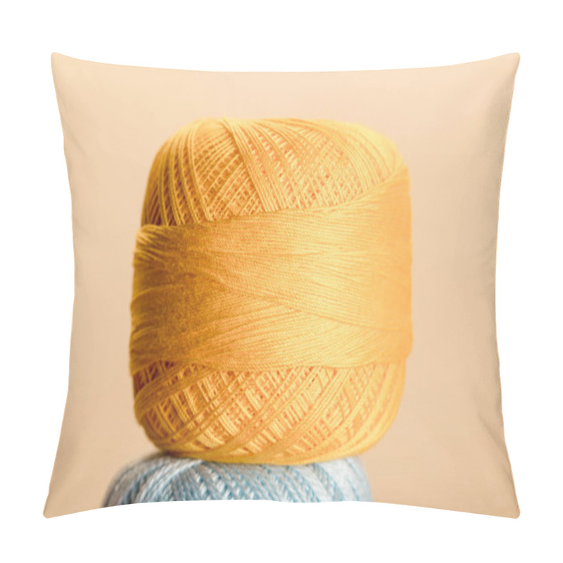 Personality  Ball Of Yellow Cotton Knitting Yarn Ball Isolated On Beige Pillow Covers