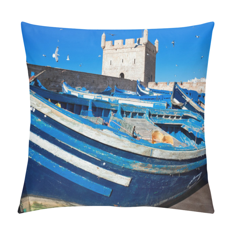 Personality  Fishing Boats On Background Of Castelo Real Of Mogador. Essaouir Pillow Covers