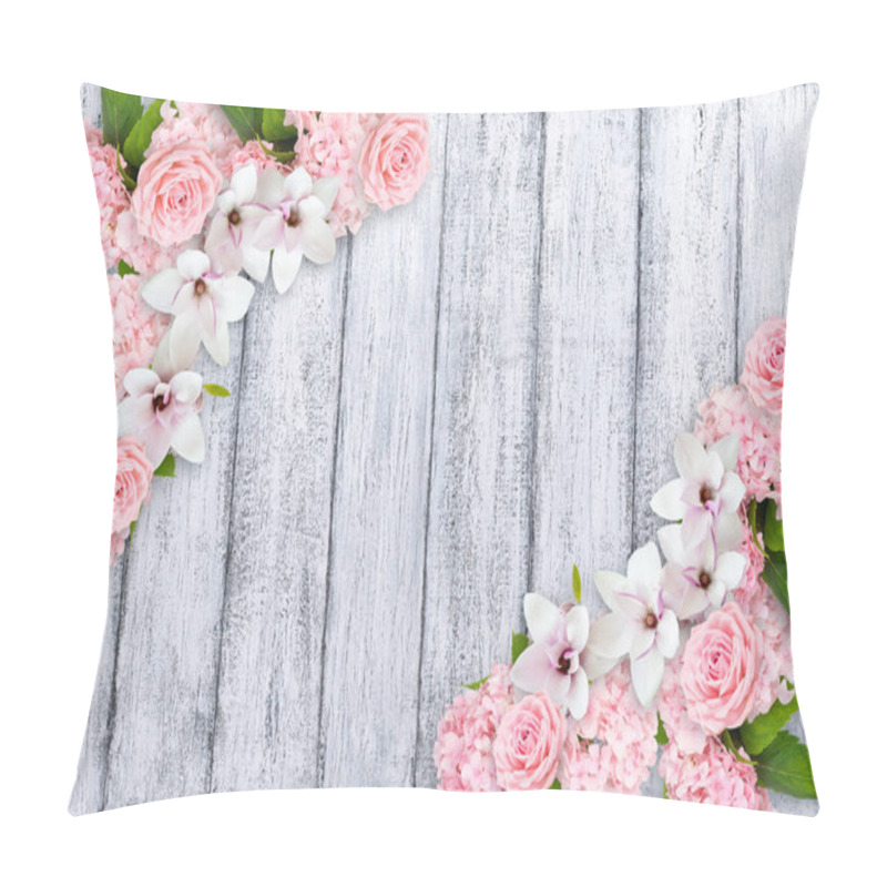 Personality  Magnolia Flowers With Roses, Hortensia And Place For Your Text Pillow Covers